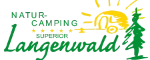 logo des natur camping langenwald mit einem baum, einem wohnwagen und 5 sternen superior